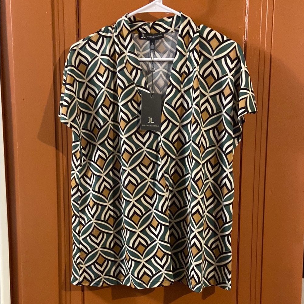 Jules & Leopold Green and Gold Geometric Blouse